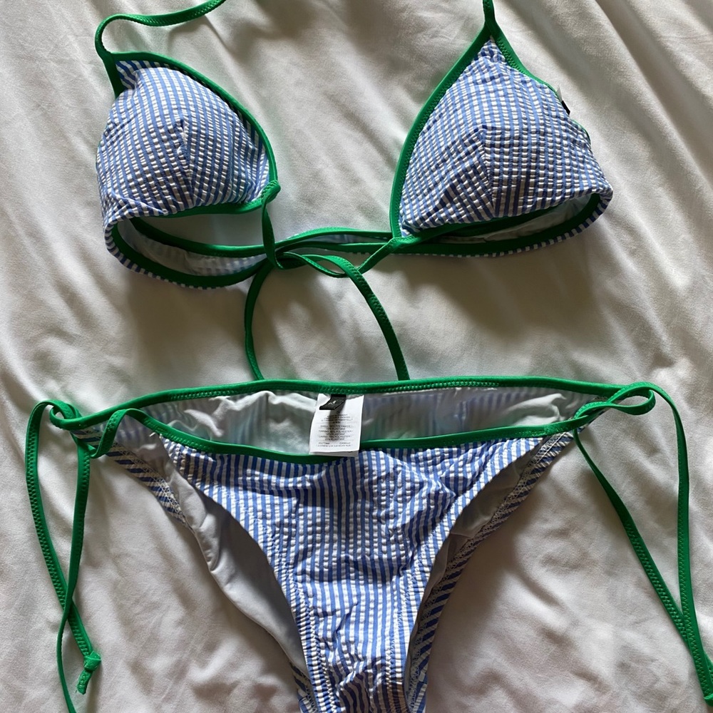 J Crew Seersucker Blue and White Bikini